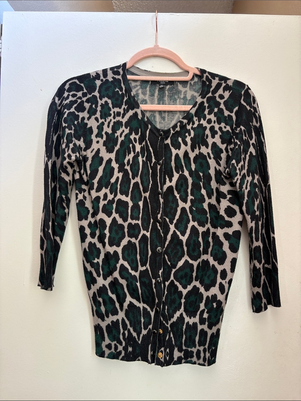 Green Animal Print Snap Cardigan - S